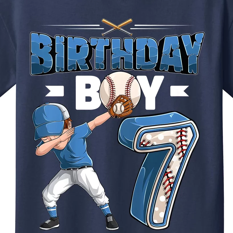 Dabbing Boy 7 Year Old Baseball Player 7th Birthday Party Kids T-Shirt