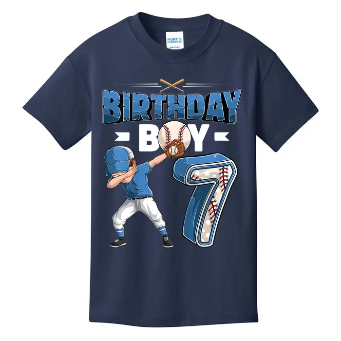 Dabbing Boy 7 Year Old Baseball Player 7th Birthday Party Kids T-Shirt