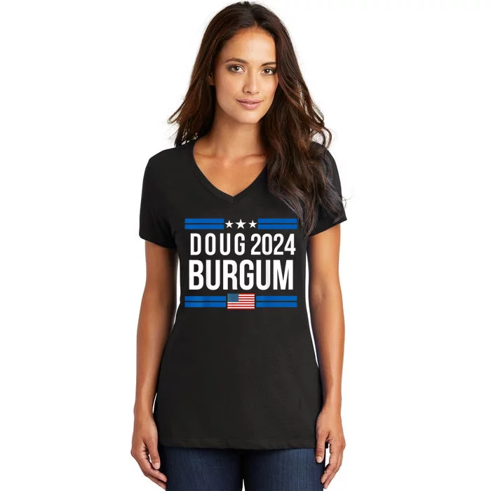 Doug Burgum American Flage 2024 Women's V-Neck T-Shirt