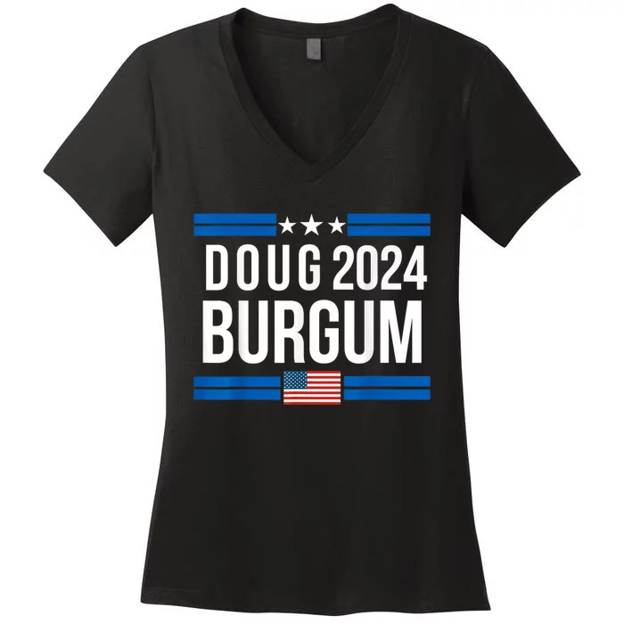 Doug Burgum American Flage 2024 Women's V-Neck T-Shirt