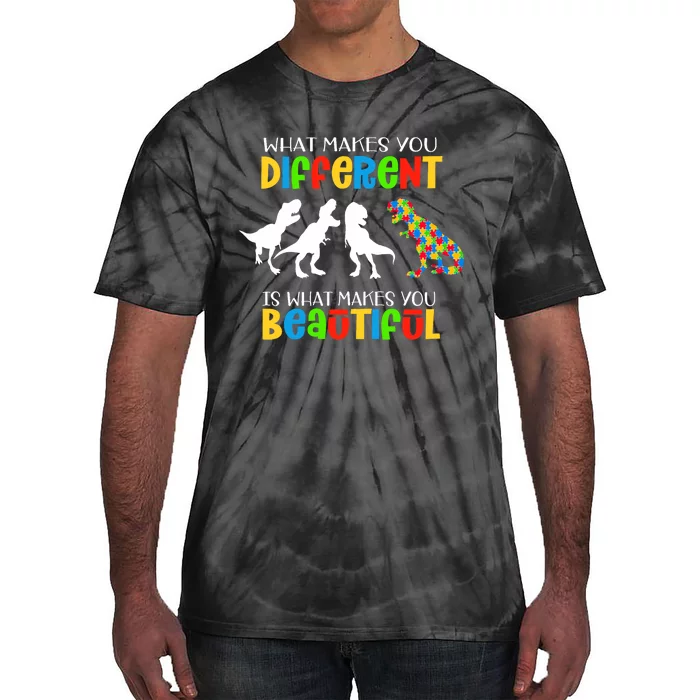 Different Beautiful Autism Awareness Puzzle Piece T Rex Tie-Dye T-Shirt