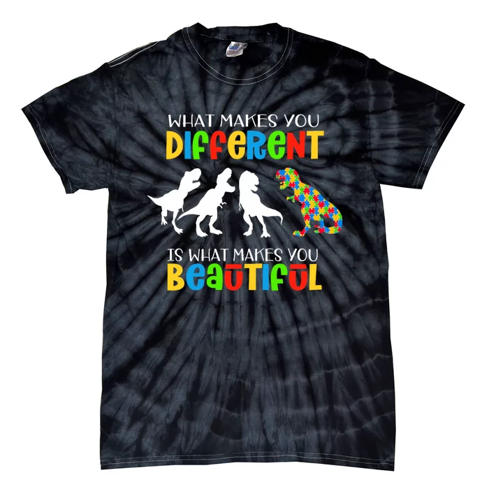 Different Beautiful Autism Awareness Puzzle Piece T Rex Tie-Dye T-Shirt