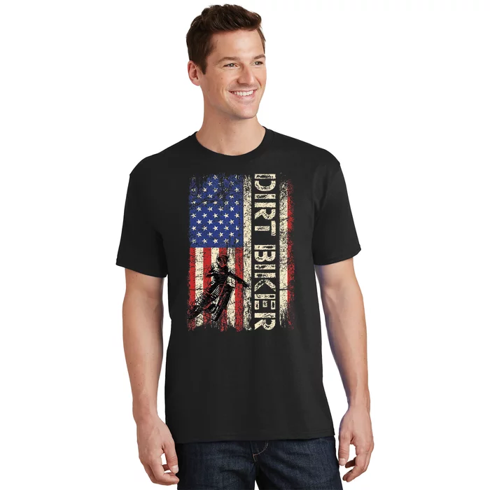 Dirt Bike American USA Flag Motocross Biker 4th Of July Men T-Shirt