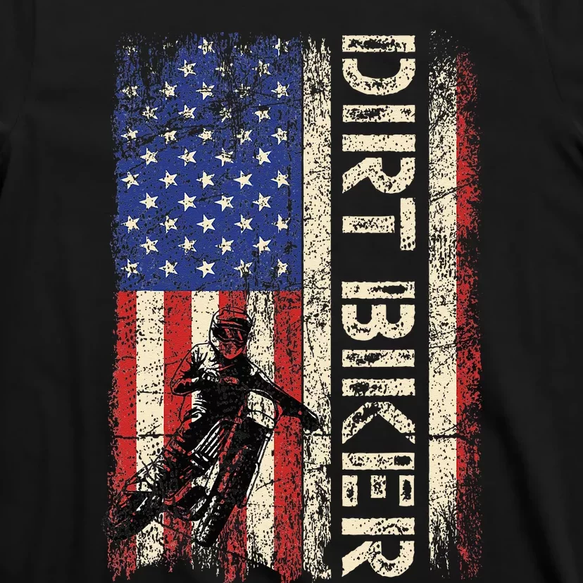 Dirt Bike American USA Flag Motocross Biker 4th Of July Men T-Shirt