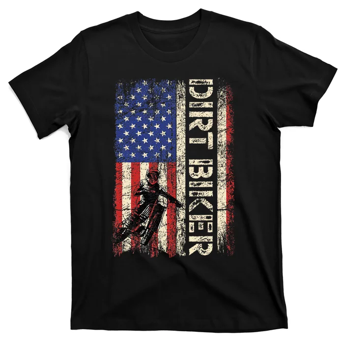 Dirt Bike American USA Flag Motocross Biker 4th Of July Men T-Shirt