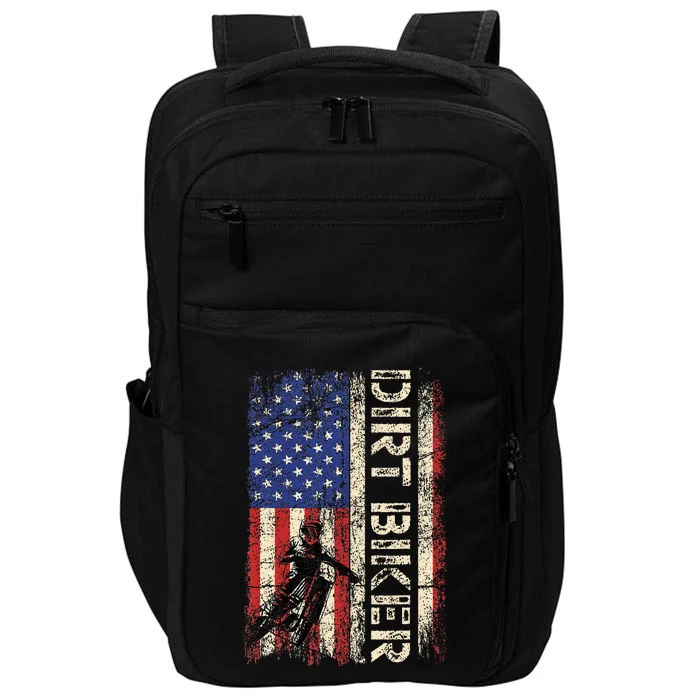 Dirt Bike American USA Flag Motocross Biker 4th Of July Men Impact Tech Backpack