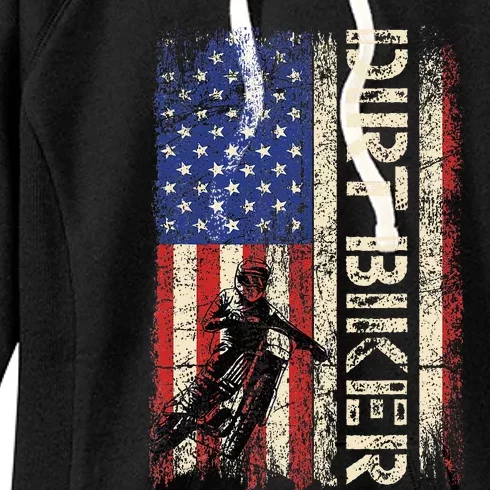 Dirt Bike American USA Flag Motocross Biker 4th Of July Men Women's Fleece Hoodie