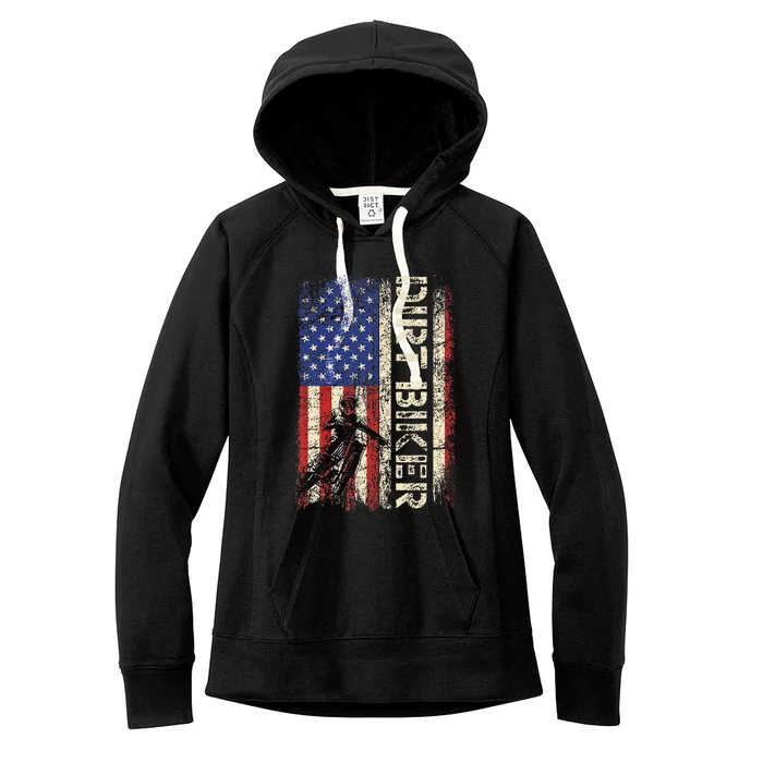 Dirt Bike American USA Flag Motocross Biker 4th Of July Men Women's Fleece Hoodie