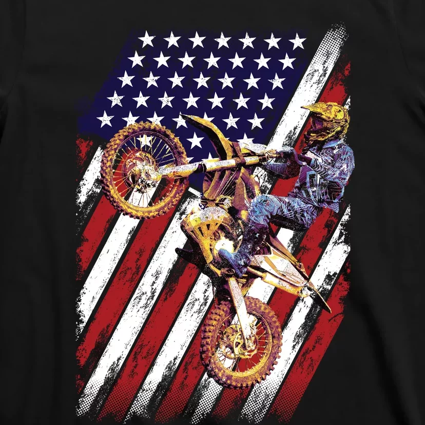 Dirt Bike American Flag Motocross Biker 4th Of July T-Shirt