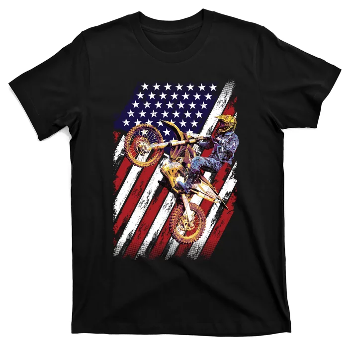 Dirt Bike American Flag Motocross Biker 4th Of July T-Shirt