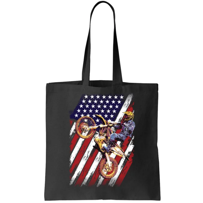 Dirt Bike American Flag Motocross Biker 4th Of July Tote Bag