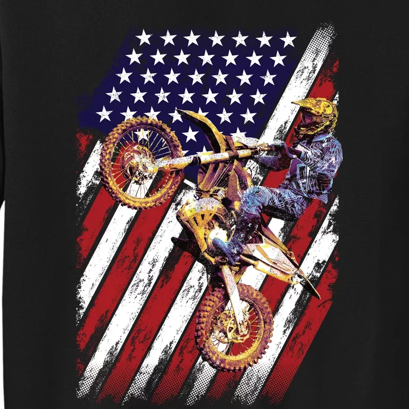 Dirt Bike American Flag Motocross Biker 4th Of July Tall Sweatshirt