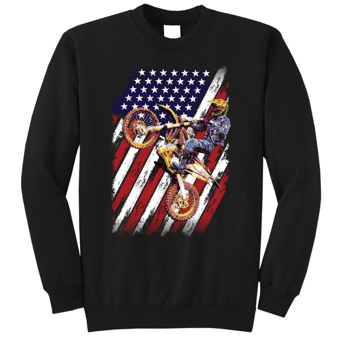 Dirt Bike American Flag Motocross Biker 4th Of July Tall Sweatshirt