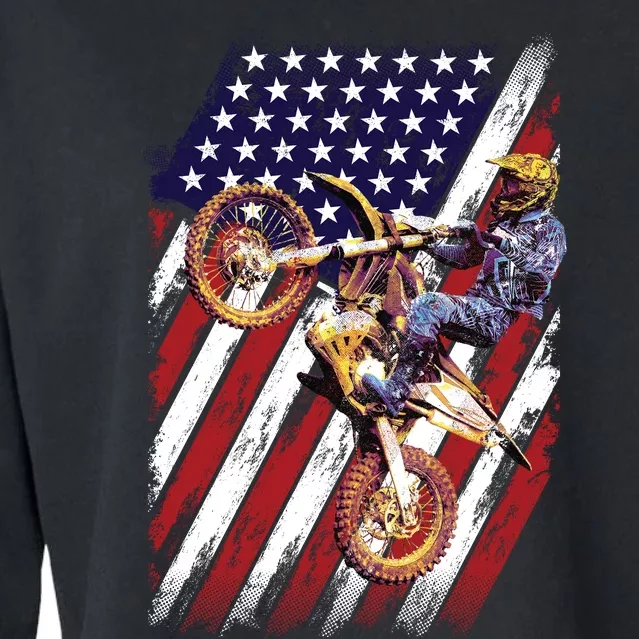 Dirt Bike American Flag Motocross Biker 4th Of July Cropped Pullover Crew