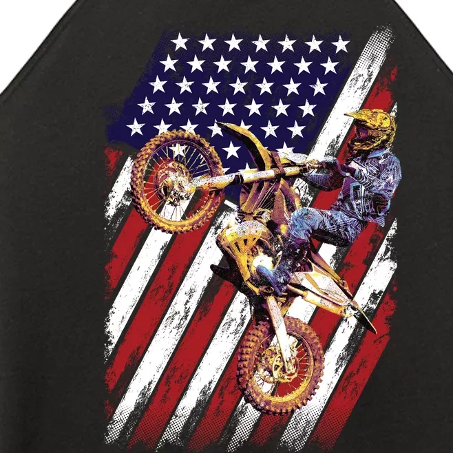 Dirt Bike American Flag Motocross Biker 4th Of July Women’s Perfect Tri Rocker Tank