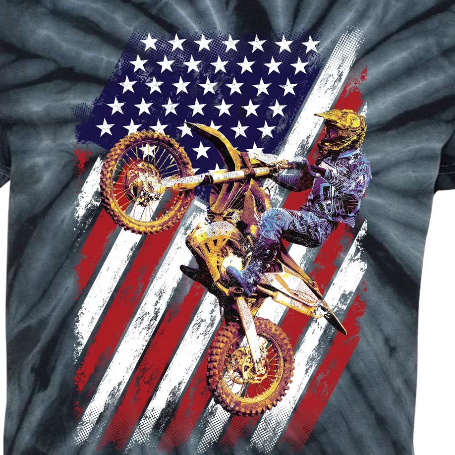 Dirt Bike American Flag Motocross Biker 4th Of July Kids Tie-Dye T-Shirt