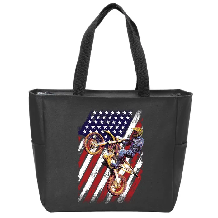 Dirt Bike American Flag Motocross Biker 4th Of July Zip Tote Bag