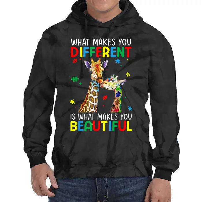 Different Beautiful Autism Awareness Puzzle Piece Giraffe Tie Dye Hoodie