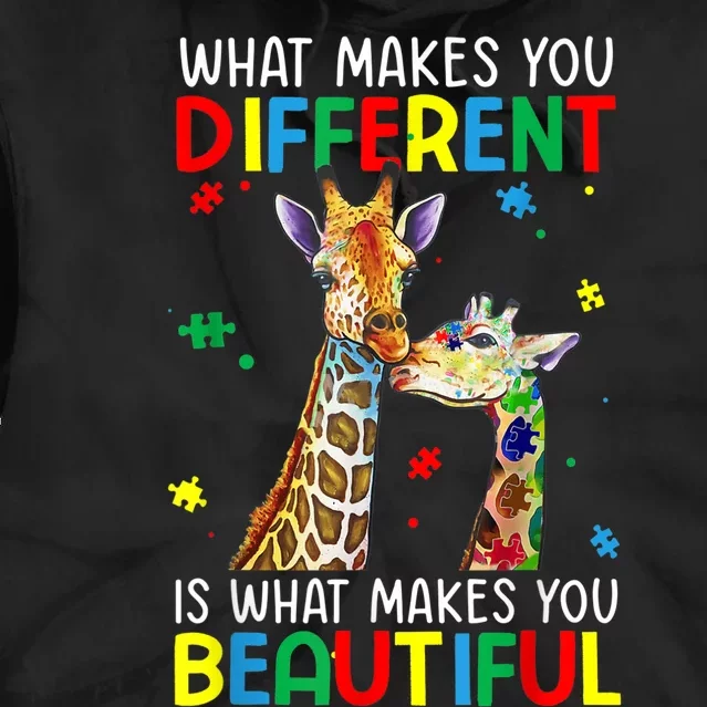 Different Beautiful Autism Awareness Puzzle Piece Giraffe Tie Dye Hoodie