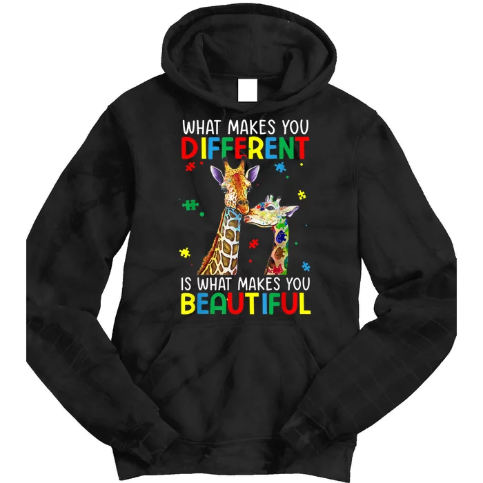 Different Beautiful Autism Awareness Puzzle Piece Giraffe Tie Dye Hoodie