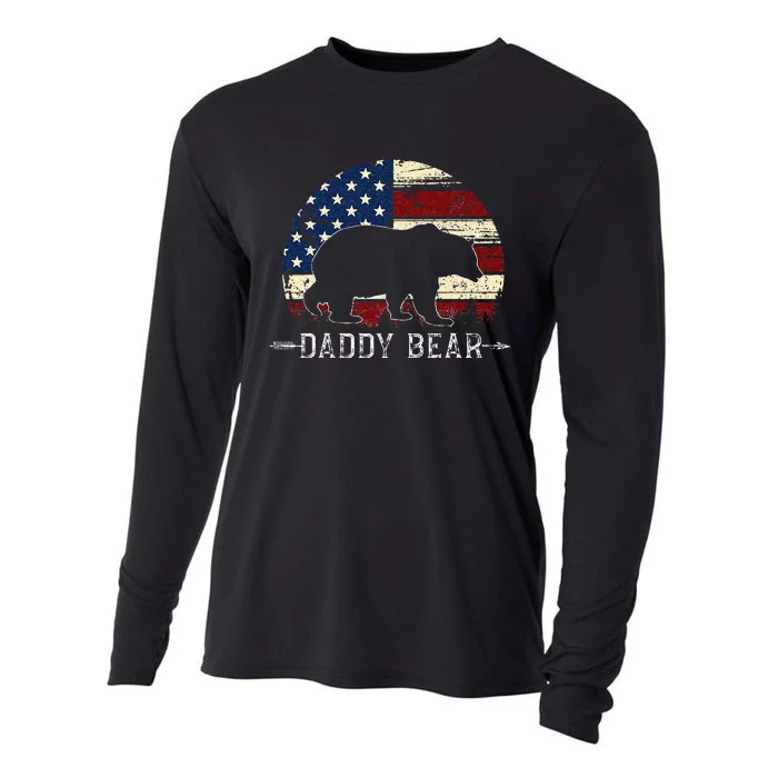 Daddy Bear American Flag 4th Of July Fathers Day Cooling Performance Long Sleeve Crew