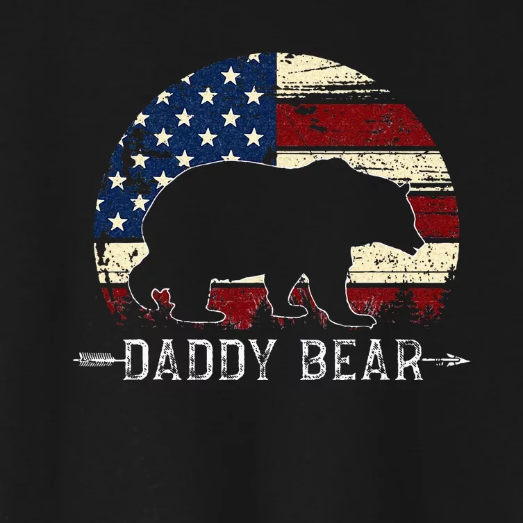 Daddy Bear American Flag 4th Of July Fathers Day Women's Crop Top Tee