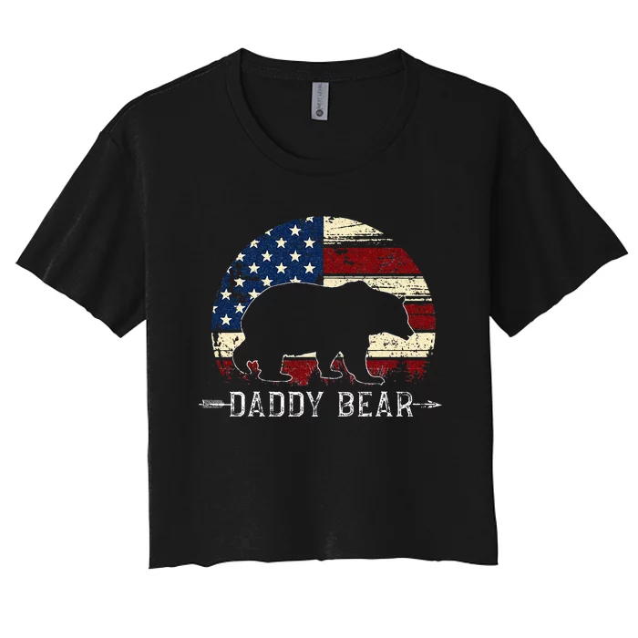 Daddy Bear American Flag 4th Of July Fathers Day Women's Crop Top Tee