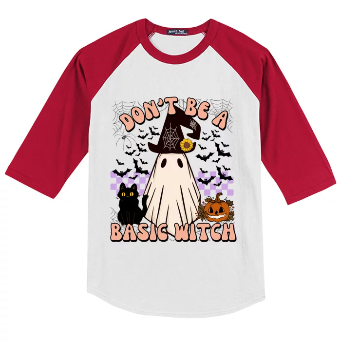 Dont Be A Basic Witch Cat Halloween Pumpkin Fall Season Great Gift Kids Colorblock Raglan Jersey