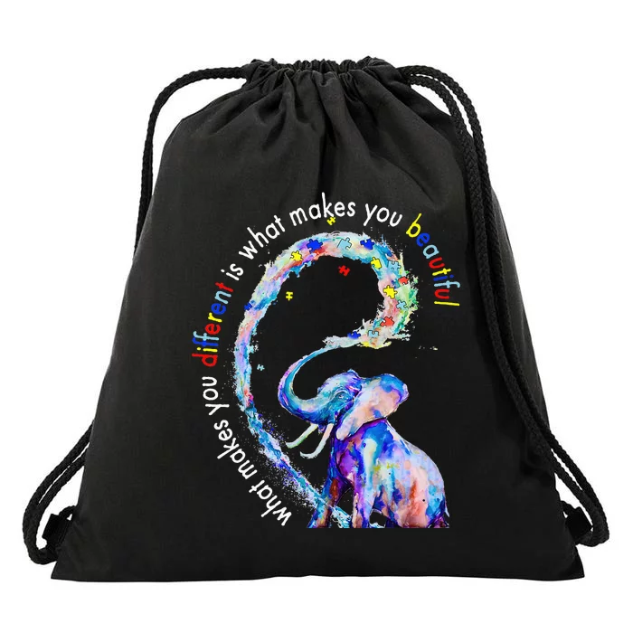 Different Beautiful Autism Awareness Puzzle Piece Elephant Drawstring Bag