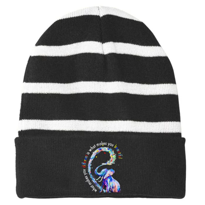 Different Beautiful Autism Awareness Puzzle Piece Elephant Striped Beanie with Solid Band