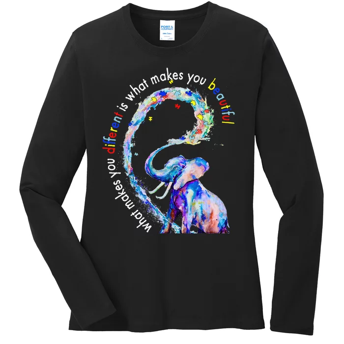 Different Beautiful Autism Awareness Puzzle Piece Elephant Ladies Long Sleeve Shirt