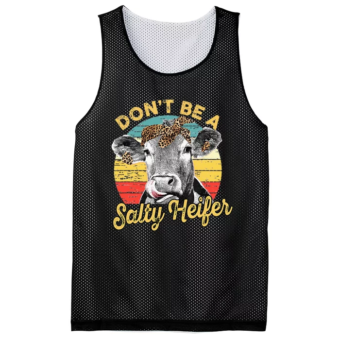 Dont Be A Salty Heifer Leopard Cow Lovers Vintage Farmer Mesh Reversible Basketball Jersey Tank