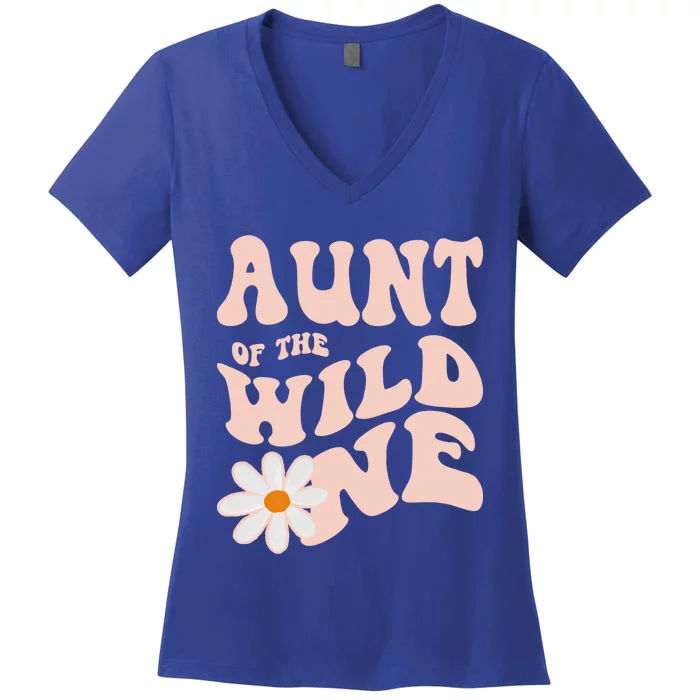 Daisy Birthday Aunt Wild One Boho 1st Birthday Matching Tee Gift Women's V-Neck T-Shirt