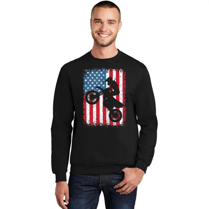 Dirt Bike American Flag Motocross Biker Tall Sweatshirt