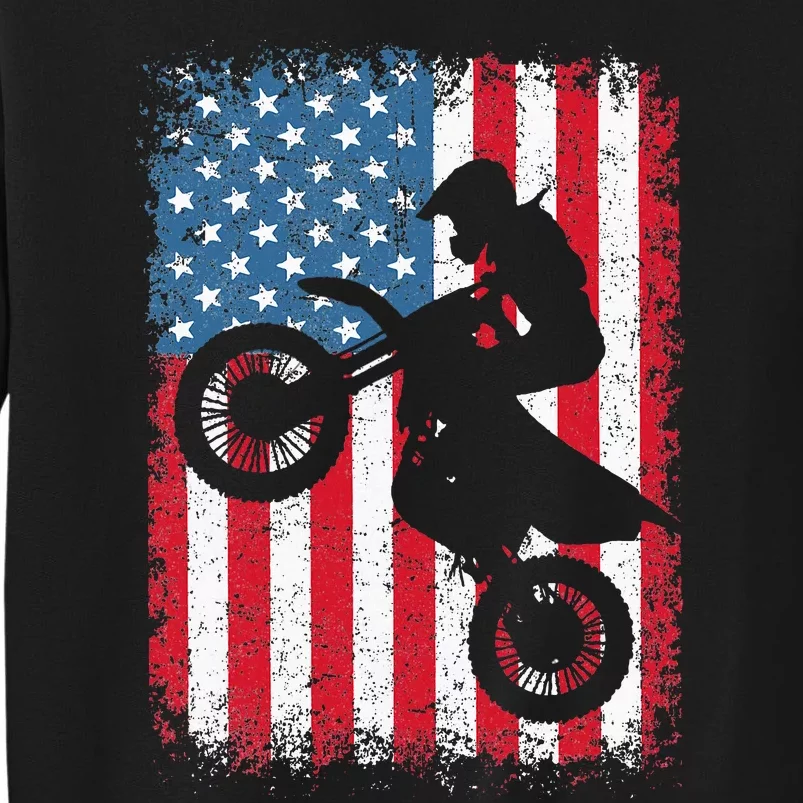 Dirt Bike American Flag Motocross Biker Tall Sweatshirt