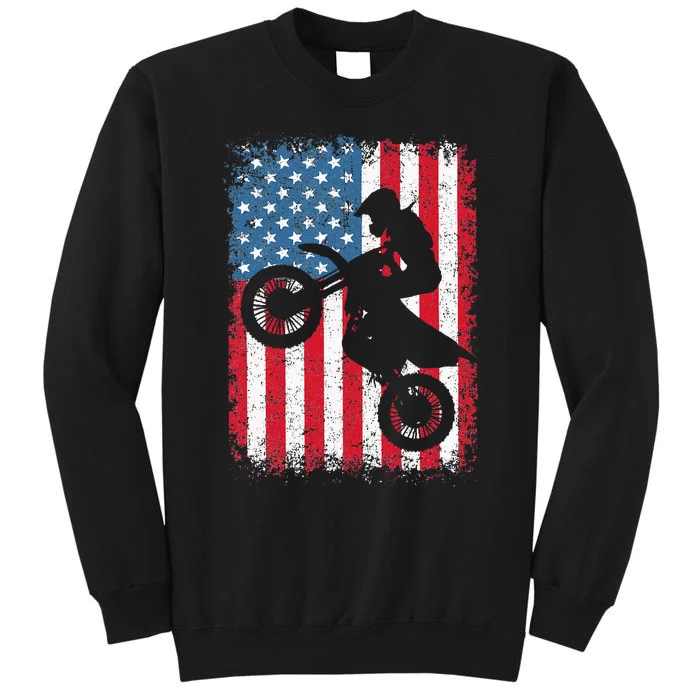 Dirt Bike American Flag Motocross Biker Tall Sweatshirt