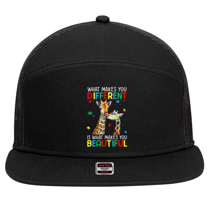 Different Beautiful Autism Awareness Puzzle Piece Giraffe 7 Panel Mesh Trucker Snapback Hat