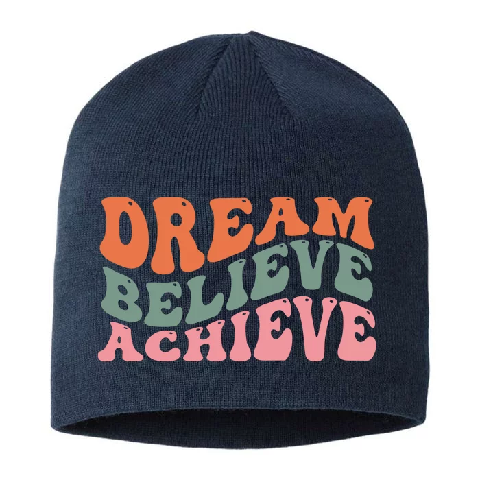 Dream Believe Achieve Retro Quote 8 1/2in Sustainable Knit Beanie