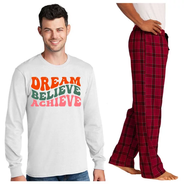 Dream Believe Achieve Retro Quote Long Sleeve Pajama Set