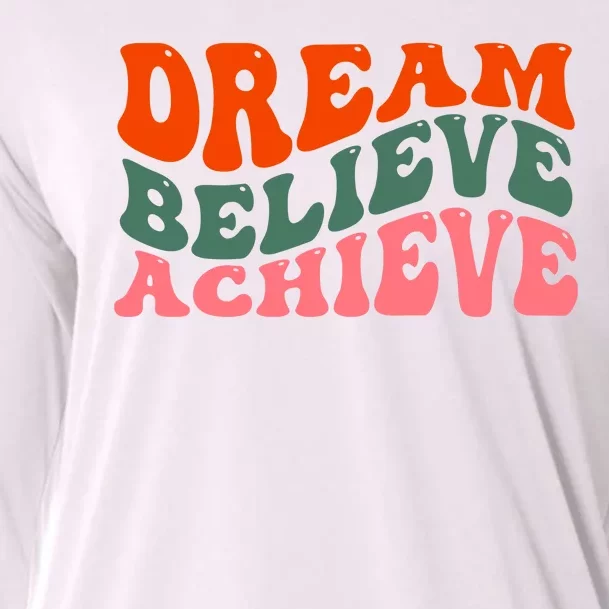 Dream Believe Achieve Retro Quote Cooling Performance Long Sleeve Crew