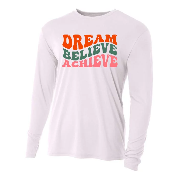 Dream Believe Achieve Retro Quote Cooling Performance Long Sleeve Crew