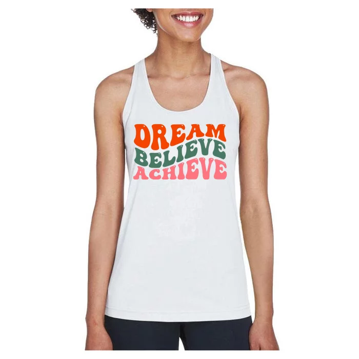 Dream Believe Achieve Retro Quote Women's Racerback Tank