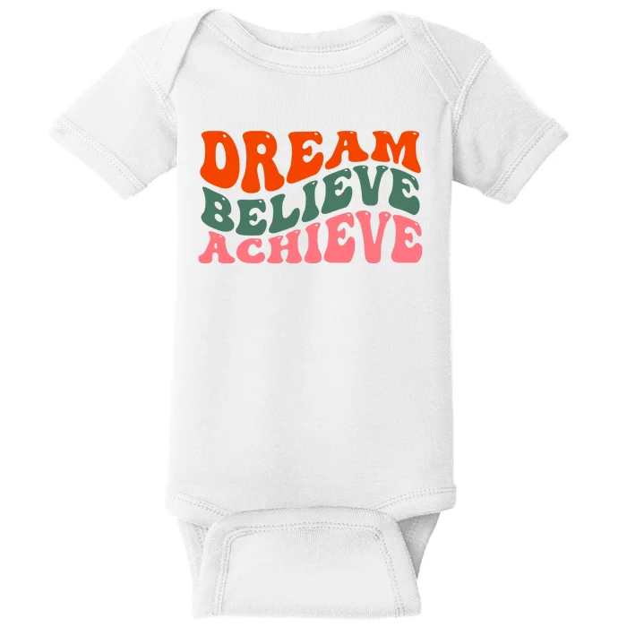 Dream Believe Achieve Retro Quote Baby Bodysuit