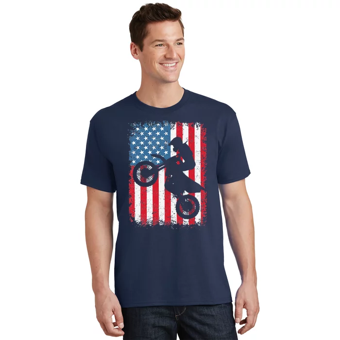 Dirt Bike American Flag Motocross Biker 4th Of July T-Shirt