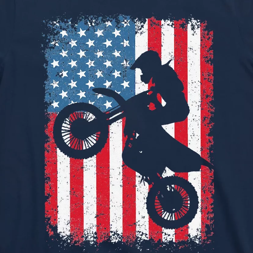 Dirt Bike American Flag Motocross Biker 4th Of July T-Shirt