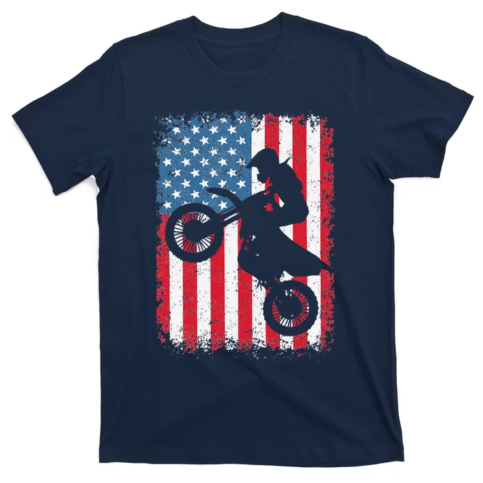 Dirt Bike American Flag Motocross Biker 4th Of July T-Shirt