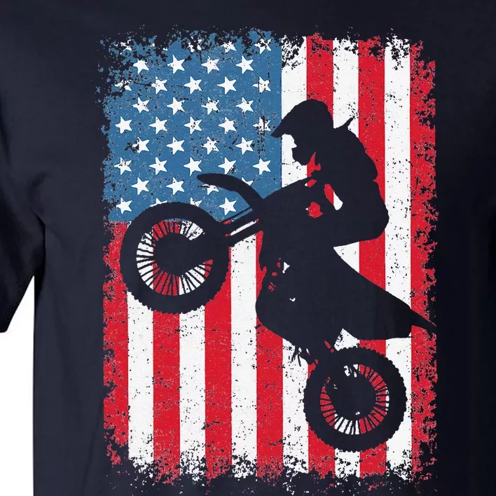 Dirt Bike American Flag Motocross Biker 4th Of July Tall T-Shirt