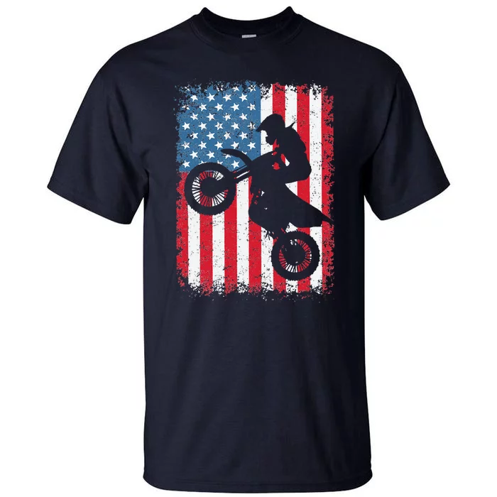 Dirt Bike American Flag Motocross Biker 4th Of July Tall T-Shirt