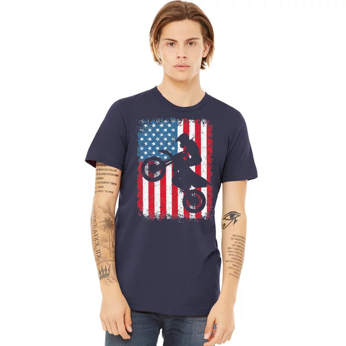 Dirt Bike American Flag Motocross Biker 4th Of July Premium T-Shirt