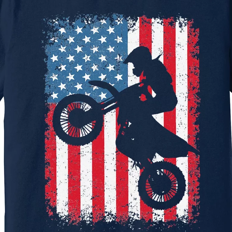 Dirt Bike American Flag Motocross Biker 4th Of July Premium T-Shirt